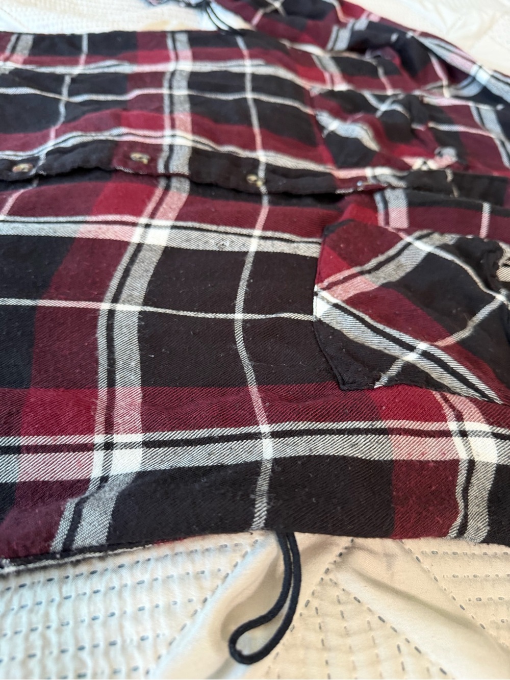 Win Black and Burgundy flannel Button-Front Shirt Dress - Picture 6 of 6